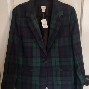 J. Crew Women's Tartan Blazer - Navy and Emerald